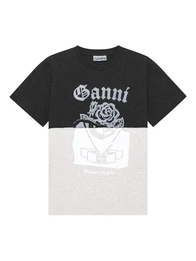 Ganni T-shirt Mit Logo-print In Gray