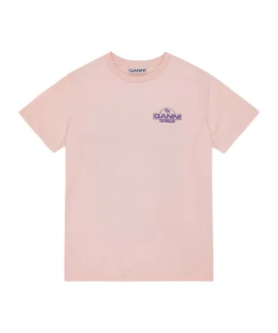 Ganni Logo-print Cotton T-shirt In Baby Pink