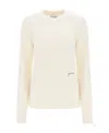 Ganni Womens Egret Logo-embroidered Round-neck Alpaca-blend Jumper In White