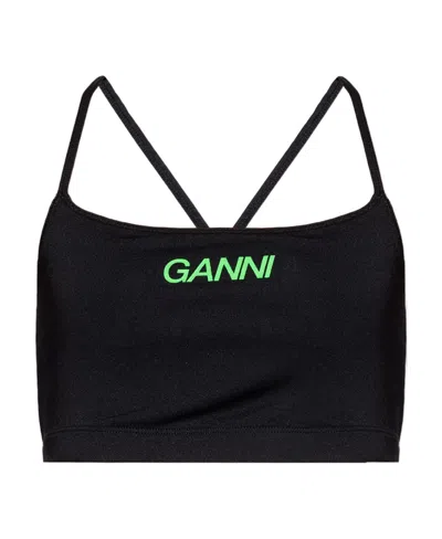 Ganni Logo-print Active Strap Top In Black