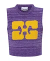 Ganni Logo Cropped Wool-blend Sweater Vest In Purple