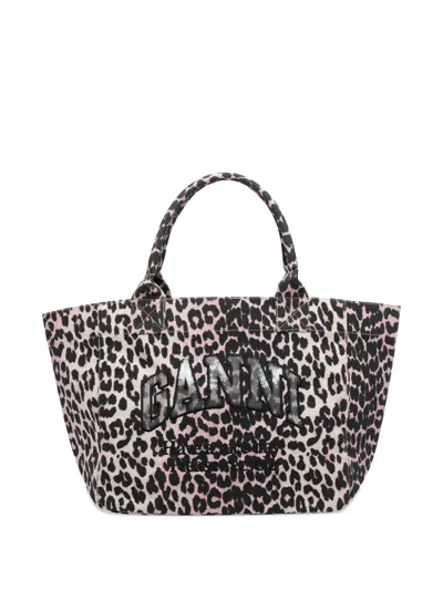 Ganni Animal Pattern Medium Tote Bag Top Handles In Animal Print
