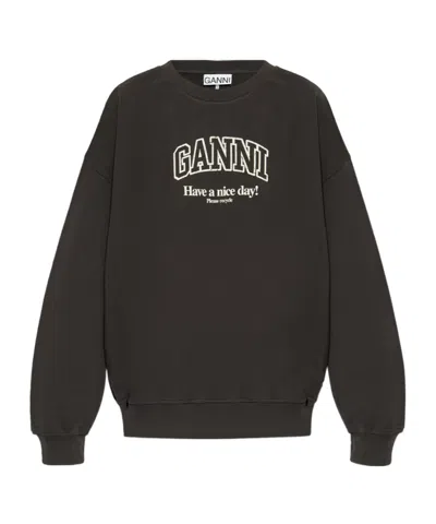 GANNI GANNI LOGO PRINTED CREWNECK SWEATSHIRT