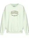 Ganni Logo-print Organic-cotton Sweatshirt In Green