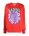 Ganni Logo-print Organic Cotton Sweatshirt In Red