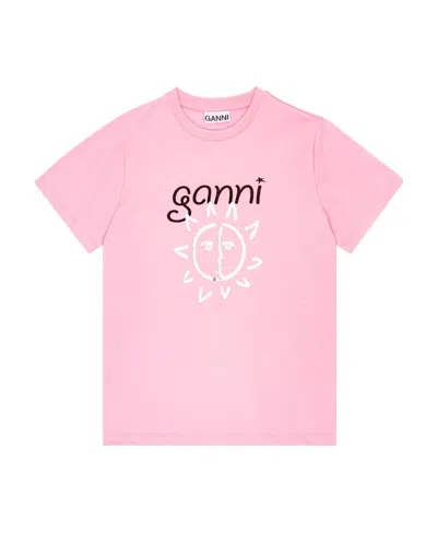 Ganni Logo-print Organic Cotton T-shirt In Pink