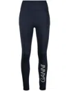 Ganni Logo-print Panelled Leggings In Blue