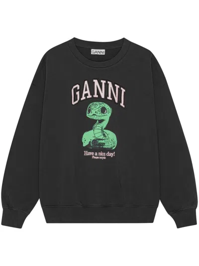 Ganni Logo-print Sweatshirt In Black