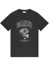 Ganni Black Crewneck T-shirt With Maxi Logo Lettering On The Front And Maxi Print On Front And Rear In Black