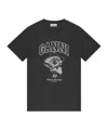 Ganni Black Crewneck T-shirt With Maxi Logo Lettering On The Front And Maxi Print On Front And Rear In Black