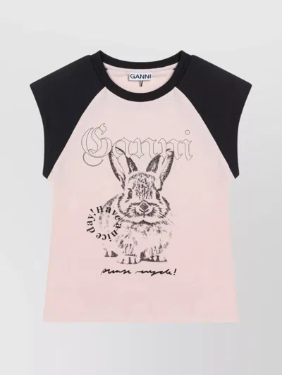 Ganni Logo Print T-shirt Raglan Sleeves In Multi