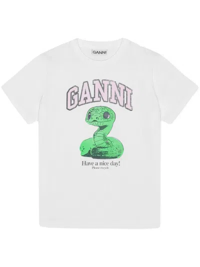 Ganni Logo-print T-shirt In White