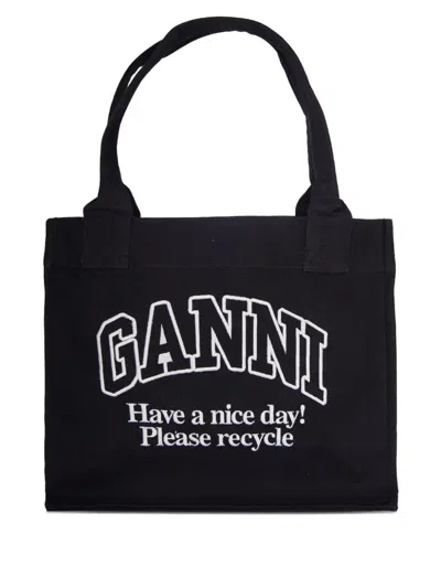 Ganni Logo-print Tote Bag In Black