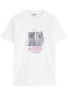 Ganni White Crewneck T-shirt With Logo Print On The Front In Cotton Woman In White