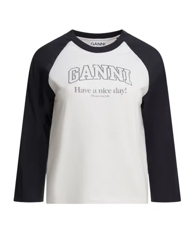 GANNI GANNI LOGO PRINTED CREWNECK T-SHIRT