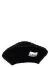 Ganni Ribbed Logo Beanie Featuring Textured Design In Black