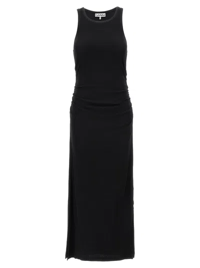 Ganni Logo Ribbed Dress Dresses Black