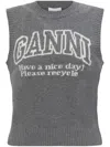 Ganni Knitted Vest With Logo In Grau
