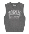 Ganni Knitted Vest With Logo In Gray