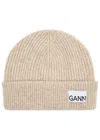 Ganni Wool-blend Light Structured Rib Knit Beanie In Beige