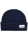 Ganni Light Structured Rib Knit Beanie Peacoat In Navy