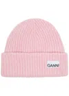 Ganni Wool-blend Light Structured Rib-knit Beanie In Pink