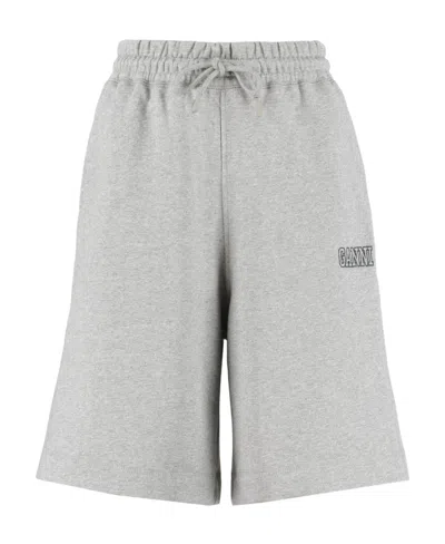 Ganni Logo Shorts In Gray