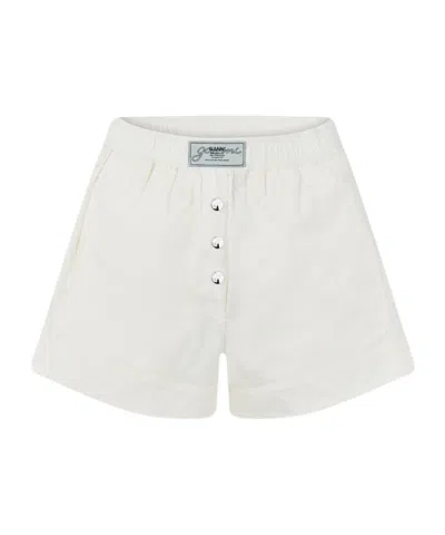 Ganni Logo Shorts In White