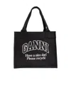 Ganni Women Black Shopper With Embroidered Logo On The Front In Denim Woman In Black