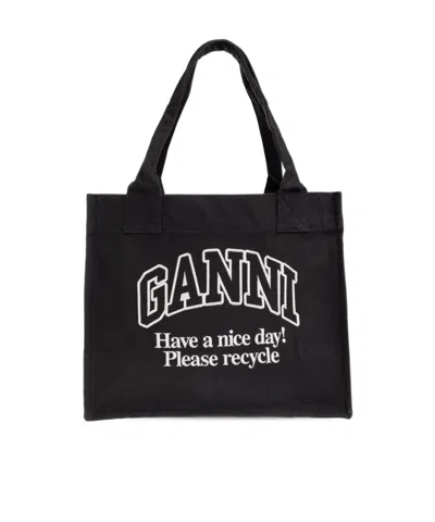 Ganni Logo Shoulder Bag In Black