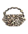 Ganni Mini Leopard Print Bou Bag With Braided Handle In Brown