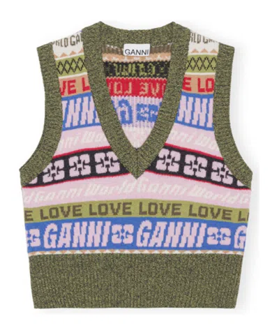 GANNI GRAPHIC V-NECK VEST