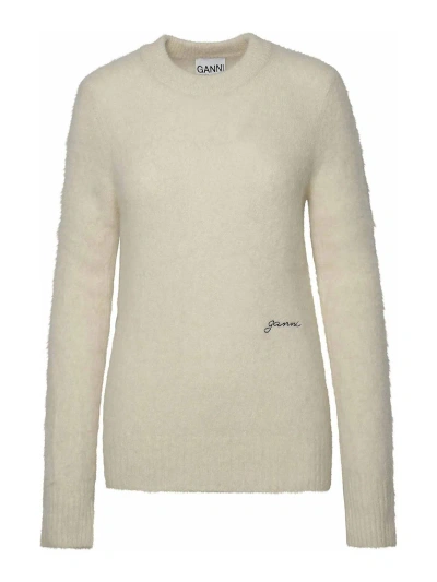 Ganni Logo Sweater In Cream