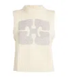 Ganni Beige Recycled Wool Blend Vest With Contrasting Front Logo In White