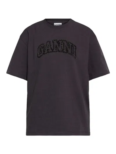 Ganni Oversize Cotton T-shirt Short Sleeves In Nero