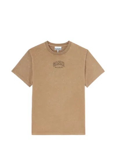 Ganni Logo T-shirt In Brown