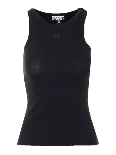 Ganni Logo Tank Top In Black