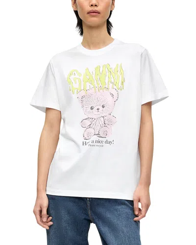 Ganni Logo Tee In Bright White