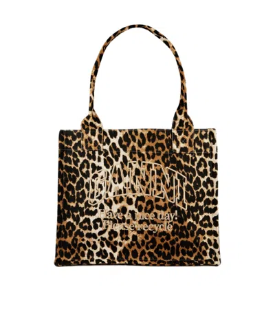 Ganni Logo Tote Bag In Purple