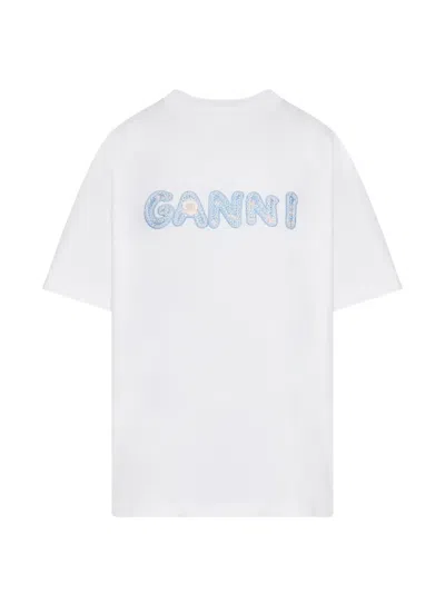 Ganni Cotton Logo T Shirt Short Sleeves Crewneck In White