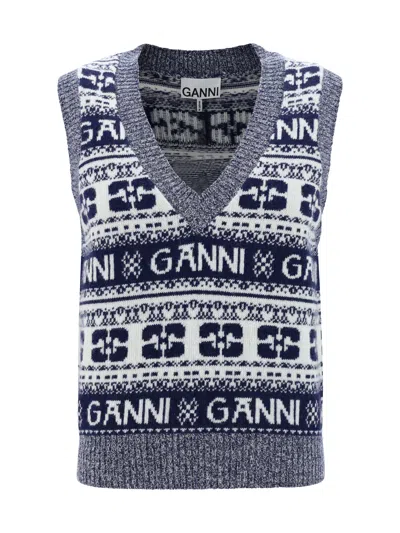 Ganni Logo Vest In Blue