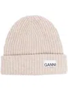 Ganni Berretto A Coste Con Applicazione In Beige