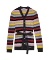 Ganni Multicoloured Striped Cardigan With Belt In Red