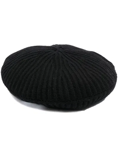 Ganni Logo Wool Ribbed Hat In Black