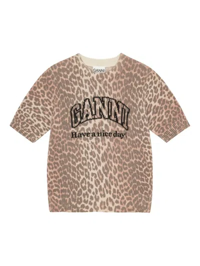 GANNI GANNI LOGO WOOL T SHIRT