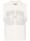 Ganni Beige Recycled Wool Blend Vest With Contrasting Front Logo In White