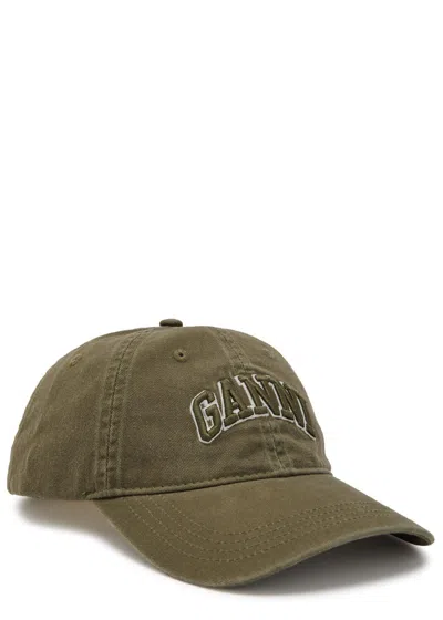 Ganni Logo-appliquéd Cotton Cap In Grey