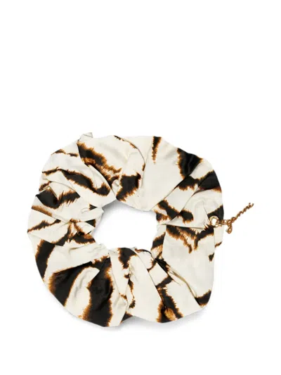 Ganni Logo-charm Tie-dye Scrunchie In White