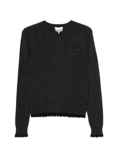 Ganni Logo-detail Sweater In Black