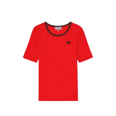 Ganni Logo-detail T-shirt In Red
